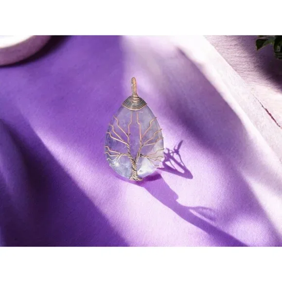 Amethyst Tree of Life Pendant Necklace Healing Crystal Jewelry 18" Cord - Picture 4 of 11